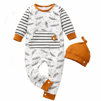 100% Soft Cotton Cartoon Printed Baby Jumpsuit With Hat Kids Cute Latest Design Onesie Romper Custom Graphic Infant Sleepwear